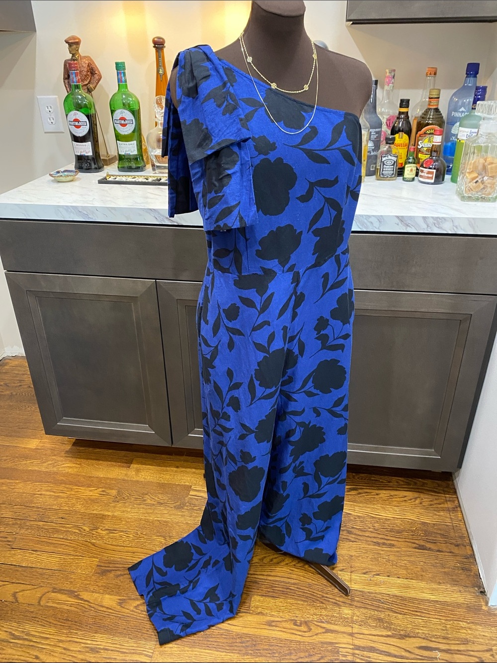 Kate Spade One-Shoulder bow Blue Floral Wide-Leg Jumpsuit coastal cottagecore - Picture 15 of 17
